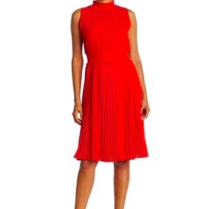 Nanette Lepore Pleated Sleeveless Dress In Crimson Ruby Red NWT Size 14